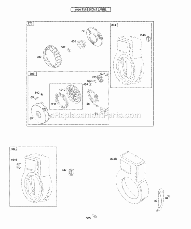 Blower HousingShrouds Rewind StarterBlower Housing Diagram and Parts List for 092202-1242-E1  Briggs and Stratton Engine